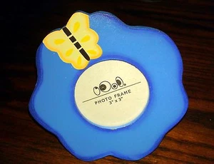 Blue Flower Garden Butterfly Office Spring Bath Wood Photo Frame 3" x 3" NEW #7 - Picture 1 of 1
