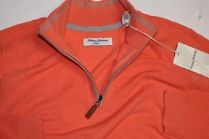 Tommy Bahama Coolside Knit Half Zip Sweater Pullover Mango Orange New Medium M - Picture 1 of 4