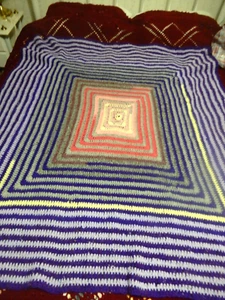 Handmade Block Box Style Crochet Purple Mauve Thick Pure Wool Blanket 153X143cm - Picture 1 of 9