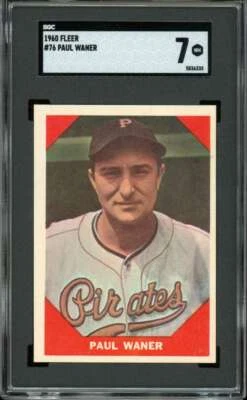 Fleer #76 1960 Paul Waner Piratas Salón de la fama SGC 7 casi nuevo Foto 1 de 2