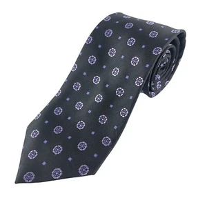 George Mens Tie Vintage 100% Silk Necktie Black Purple - Picture 1 of 8