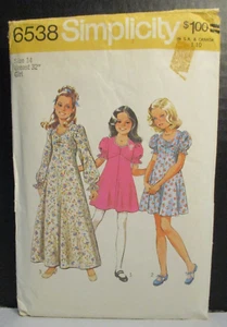 Simplicity Pattern 6538 Girls Dress 2 Lengths Size 14 Breast 32" Vintage Cut - Picture 1 of 12