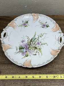 C.T. GERMANY LAVENDER & WHITE FLORAL 2 HANDLE PLATTER W/ GOLD COLOR TRIM - Picture 1 of 7