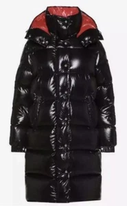 Moncler Valentino Black puffer VLTN Jacket womens Small long hooded red - Picture 1 of 16