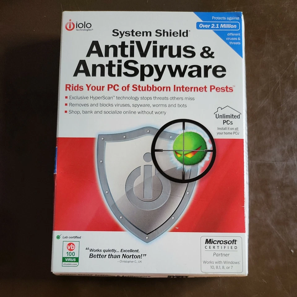 iolo System Shield AntiVirus & AntiSpyware SEALED Retail Box Unlimited PCs, 1 Yr - Image 1 of 2