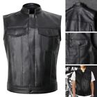 Men Faux Leather Waistcoat Club Motorcycle Biker Cut Off-Oversized-Vest