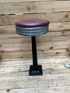 VINTAGE SODA FOUNTAIN BAR STOOL - 1930'S/40'S - SQUARE CAST IRON BASE, Patina ! - Picture 1 of 16
