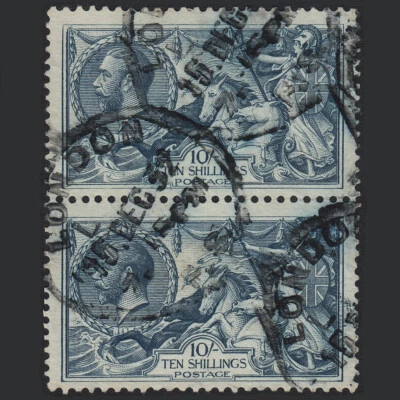 Z9_00 GB KGV 1919 10sh DULL GREY-BLUE SEAHORSES SG417 N75(2) FU PAIR — 第 1/2 张图片