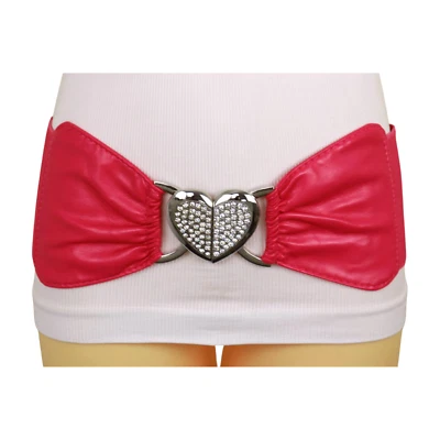 Women Pink Fabric Elastic Strap Belt Hip Waist Heart Love Metal Buckle Size S M - Image 1 of 4