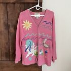 Quicker Factory Pelican Sweater Womens Medium Sun Ocean Beach Pink Cardigan