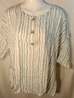 Women Blouse Shirt White Striped Round Neck Casual Ladies Shirt Size UK 14 EU 40