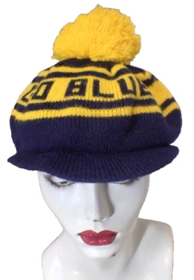Gorra boina tejida vintage de la Universidad de Michigan UofM con pomo Go azul Foto 1 de 4