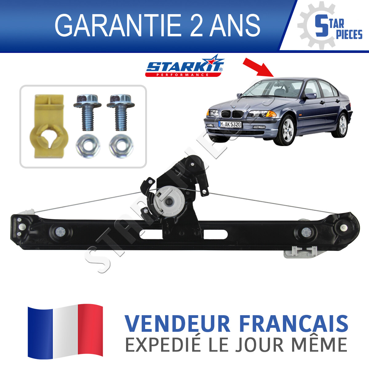 Mécanisme Vitre Avant Gauche Conducteur Serie 3 STARKIT Leve Vitre BMW E46 Gauche Conducteur - Compatible 51338212097, 1998-2005 Réparation Vitre Conducteur - Foto 4