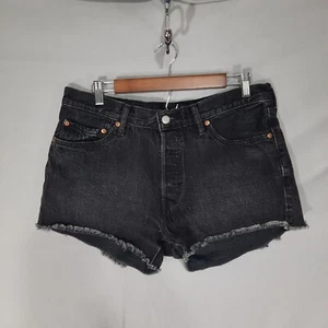 Levi's 501 Jean Shorts Womens Size 31 Black Button Fly Cut Off 5 Pocket Denim - Picture 1 of 10