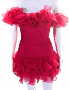Sherri Hill Womens Ruffle Trim Ruched Bodycon Dress Pink Size 4 - Picture 1 of 5