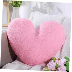Cute Heart Plush Pillow 14 X 17 Inch Fluffy Heart Shape Cushion Toy Throw Pink - Picture 1 of 8