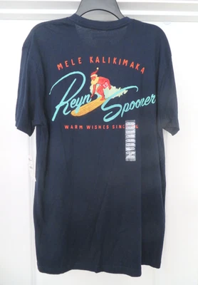 NUEVO CON ETIQUETAS NUEVO Camiseta Reyn Spooner Hawaiana Navidad Mele Kalikimaka Azul Marino Papá Noel Foto 1 de 4
