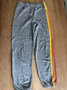 Girls Aviator Nation Sweatpants Rainbow Stripe Gray Joggers Casual Comfy Size 14 - Picture 1 of 6