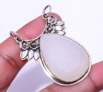 Colgante de plata de ley 925 con piedras preciosas de ágata opalita de titanio de 2,15" A331 Foto 1 de 4