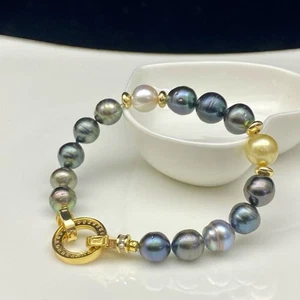 8.5-10.2 mm natural baroque multicolor Tahitian south sea pearl bracelet - Picture 1 of 6