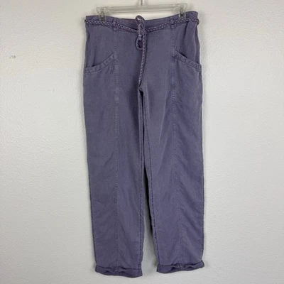 C&C California Linen Blend Cuffed Casual Pants Lagenlook Beach Purple Medium - Image 1 of 4