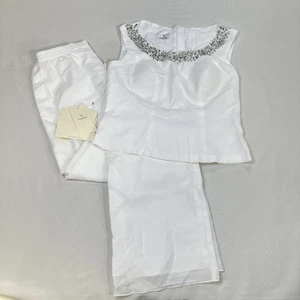Lanting Bride White Top And Pantsuit Set Embellished Built In Bra Size 2-4 - Picture 1 of 14