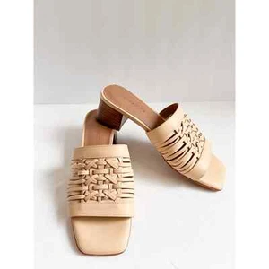 AEROSOLES Women's Tan Leather Square Toe Block Heel Evette Slide Sandals size 7 - Picture 1 of 8