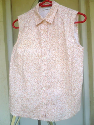 CAMISA BLUSA BORDADA NARANJA M ALGODÓN SIN MANGAS PEQUEÑA FLORAL MELOCOTÓN AÑOS 90 DE COLECCIÓN Foto 1 de 3