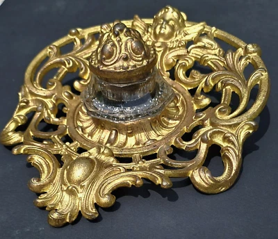 Ancien ENCRIER de bureau BRONZE Décor Napoléon III - Photo 1/4