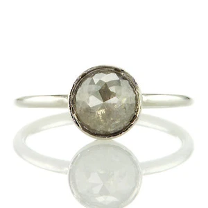 Anillo Bisel de Diamante Corte Rosa Redondo Elegante Color Gris Real Oro Blanco 14K 0,90 Ct - Imagen 1 de 7