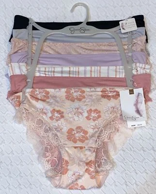 JESSICA SIMPSON Salmón Melocotón Negro Gris Encaje Espalda 7 Pk Tanga Panty NUEVO Para Mujer M Foto 1 de 4