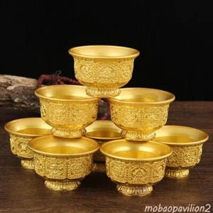 7pc Buddhism Bowl Handicraft Bronze Tibetan Holy Water Cup Buddhist Bowl - Picture 1 of 11