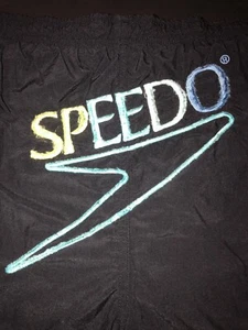 Vintage Speedo Men’s Swim Shorts Sz LG Teal Black Spell Out Distressed VTG E33 - Picture 1 of 6