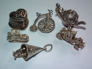 X6 Vintage Massiv Silber Anhänger Anhänger Charms Gelenkig/Bewegliche Öffnung - Bild 1 von 6