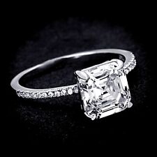 3.3CT Asscher Cut Simulated Diamond 925 Silver Solitaire Engagement Ring 5-10
