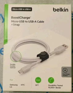 Belkin Boost Charge Micro USB To USB A Cable 5ft + Strap New Open Box - Picture 1 of 3