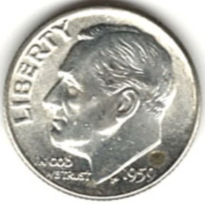 1959 D ROOSEVELT DIME in BRILLANTI CONDIZIONI NON CIRCOLATE pz RD 10 - Foto 1 di 4
