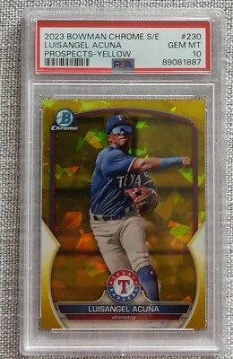 PSA 10 Gem Mint 2023 Bowman Chrome Sapphire Prospect Yellow LUISANGEL ACUNA /50  - Image 1 of 2