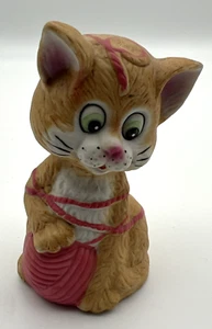 Vintage Jasco Cat Kitten with Pink Yarn Porcelain Bell 4" tall - Picture 1 of 6