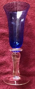 Hand Blown Blue Bubble Glass with Clear Base Champagne Flute - Picture 1 of 5