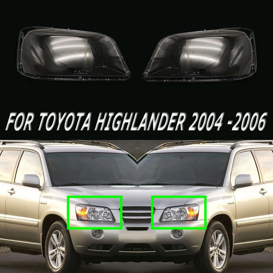 Par de cubiertas de lente de faros transparentes aptas para Toyota Highlander 2004 2005 2006 Foto 1 de 4