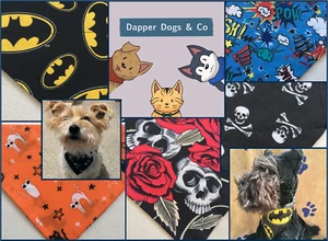 Bandana hecha a mano con cuello deslizable. Perro, gato, etc. Cómics, Halloween, terror, calavera - Imagen 1 de 56