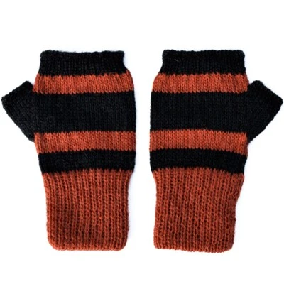 Unique 100% Alpaca Fingerless Mittens - Terracotta / Black (M) - Image 1 of 2