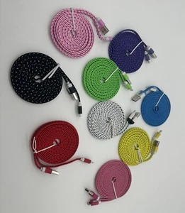6FT braided flat USB Charging cable for Apple Iphone 5/5c/5s/6/6plus/7/8/X - Photo 1 sur 19