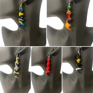 Handmade African Print Twirl Fashion Earrings Ankara Drop Dangle Jewellery SM/L - Picture 1 of 22