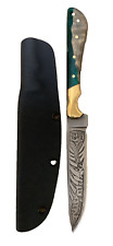 Unbranded Custom Made Fixed Blade Knife W Wood & Green Resin Handle In Sheath