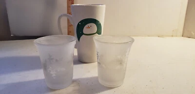 2 - 3.5" Frosted Snowflake Christmas Tealight Glass Candle Holder, Snowman Mug - Image 1 of 4