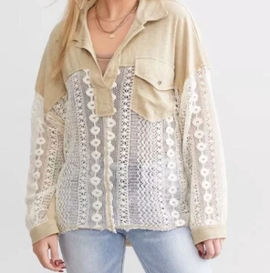POL Top beige Häkel Lochspitze Pullover Oversize Shirt M BOHO Bohemian - Bild 1 von 10