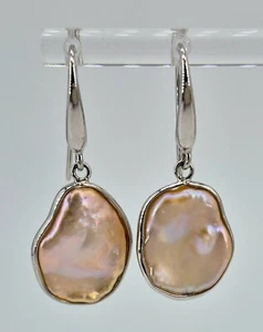 Honora French Hook Flat Potato Pearl Earrings Rhodium Plated Sterling Silver 925 - Picture 1 of 5