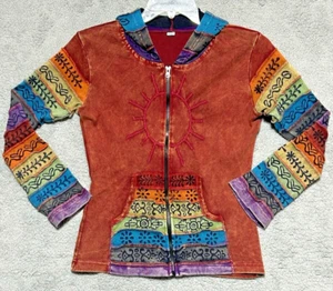 Boho Hoodie Jacket Full Zip Women's S/M Chillin Hippie Cottagecore Made in Nepal - Picture 1 of 4